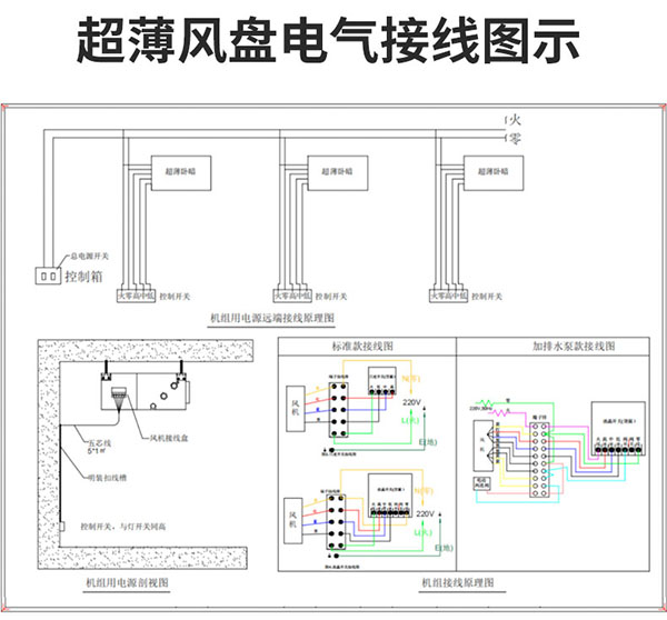 超薄臥式暗裝風(fēng)機盤管電氣接線圖示
